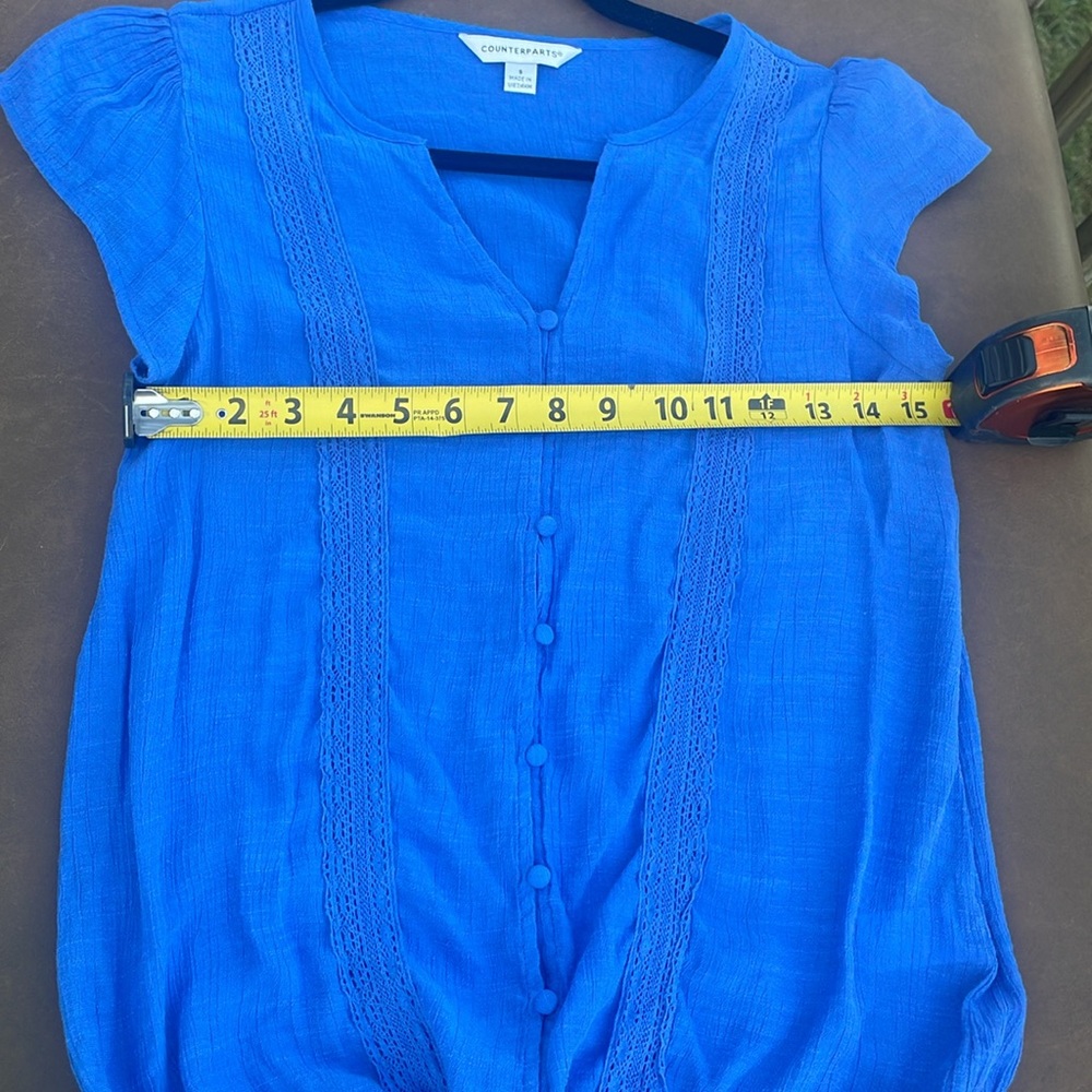 Darling blue Boho sleeveless layering top size small, lace stitching - Picture 6 of 6